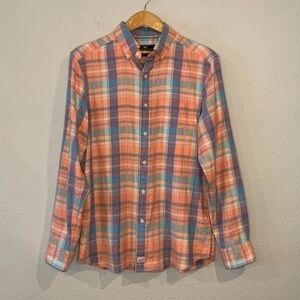 Vineyard Vines Island plaid shirt Murray classic fit stretch cotton linen M